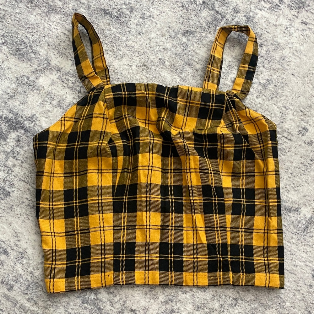 Plaid Yellow and Black Women's Top